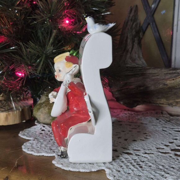 Porcelain Wall Decor Music Pixie Elf Gnome Red White Gold - Picture 7 of 14
